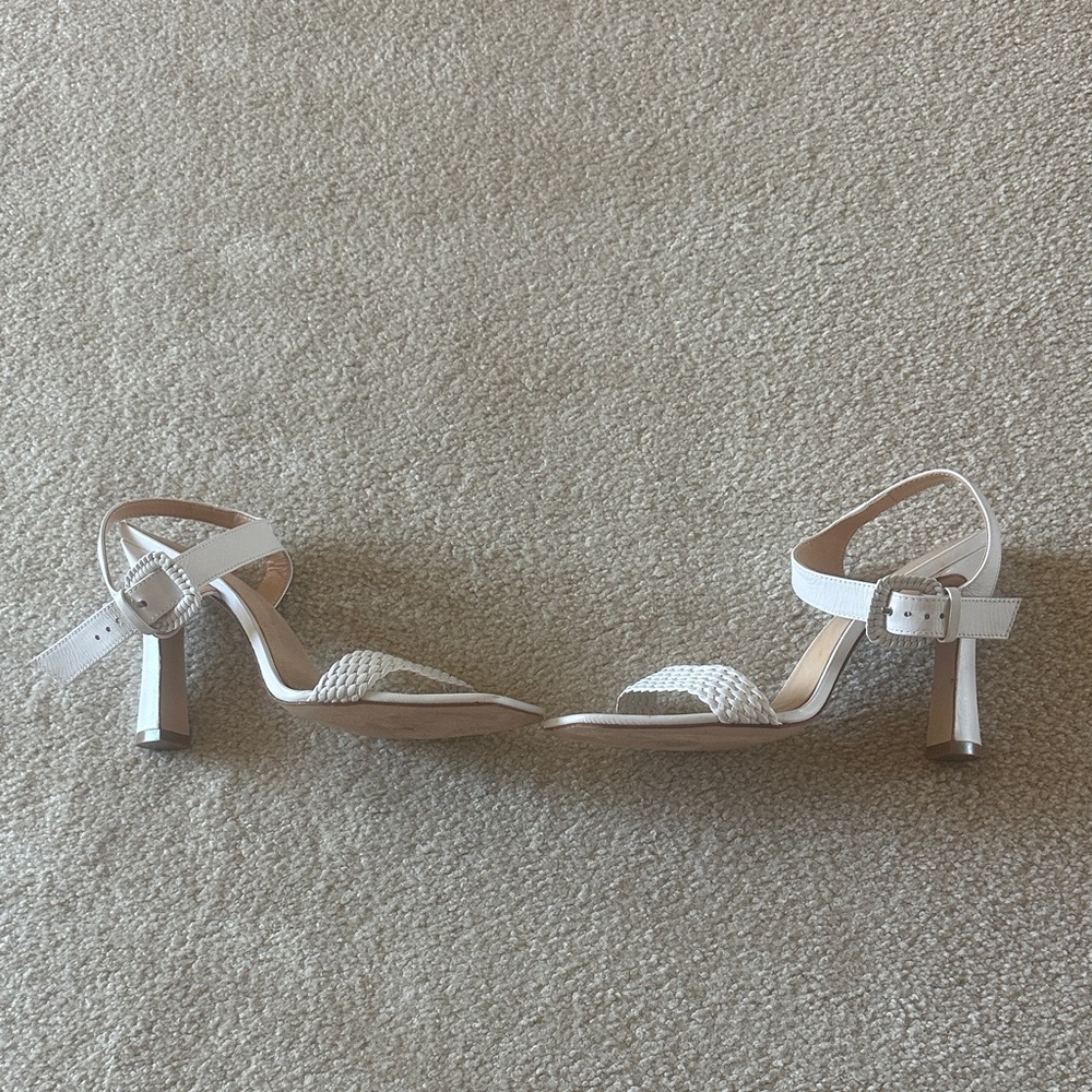 RAYE White Braided Ankle-Strap Block Heels